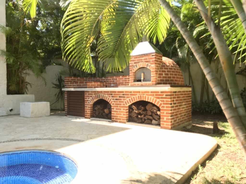 pizza oven custom made , playa del carmen pizza oven, tropical garden bbq , garden with pool